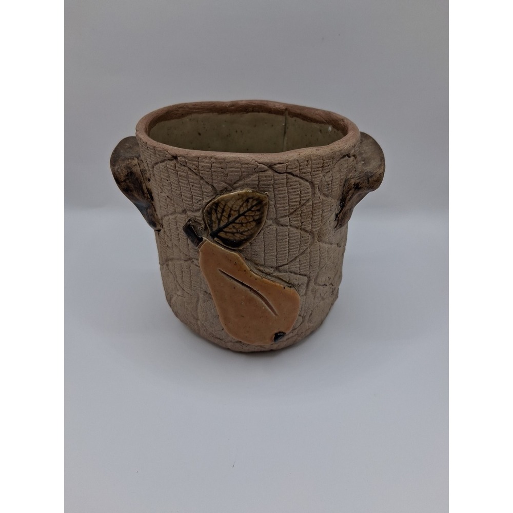 Handmade Planter with Pear & Leaf Design 4"tall & 4.5"wide 'Nanachic'